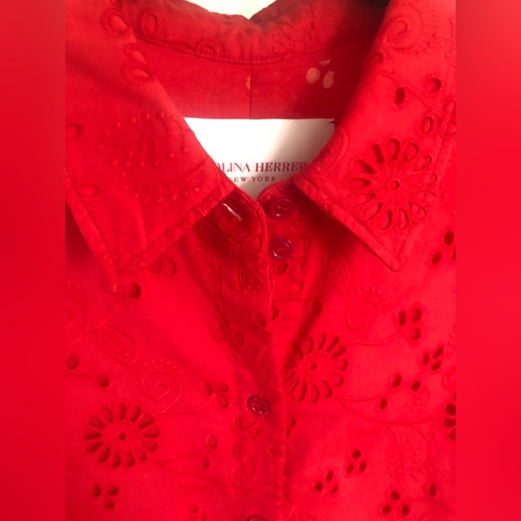 Carolina Herrera Red Broderie-Anglaise Dress - Picture 6 of 16